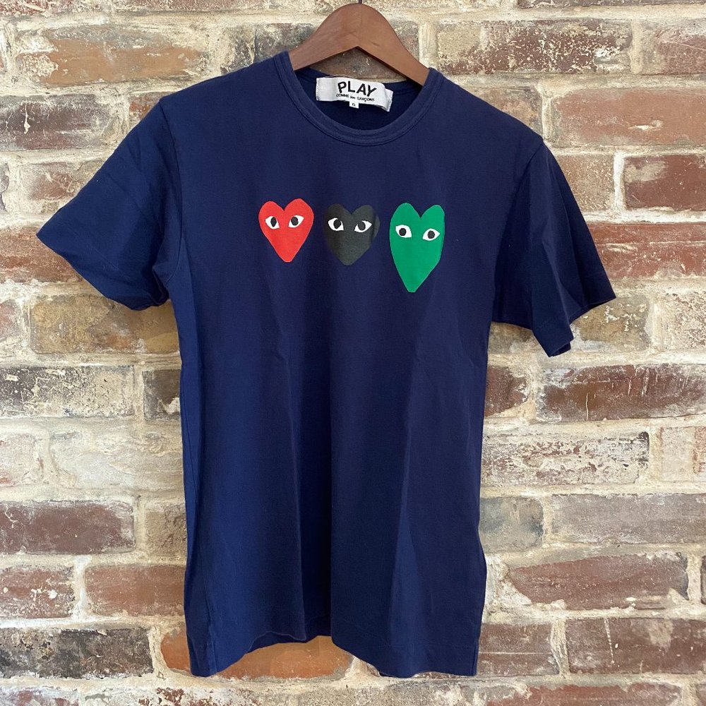 Play by Comme des Garcons Navy Blue Three Heart T-shirt Size S